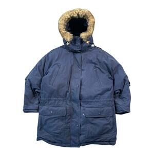 L.L. Bean Navy Ski Jacket with Faux Fur Hood Vintage